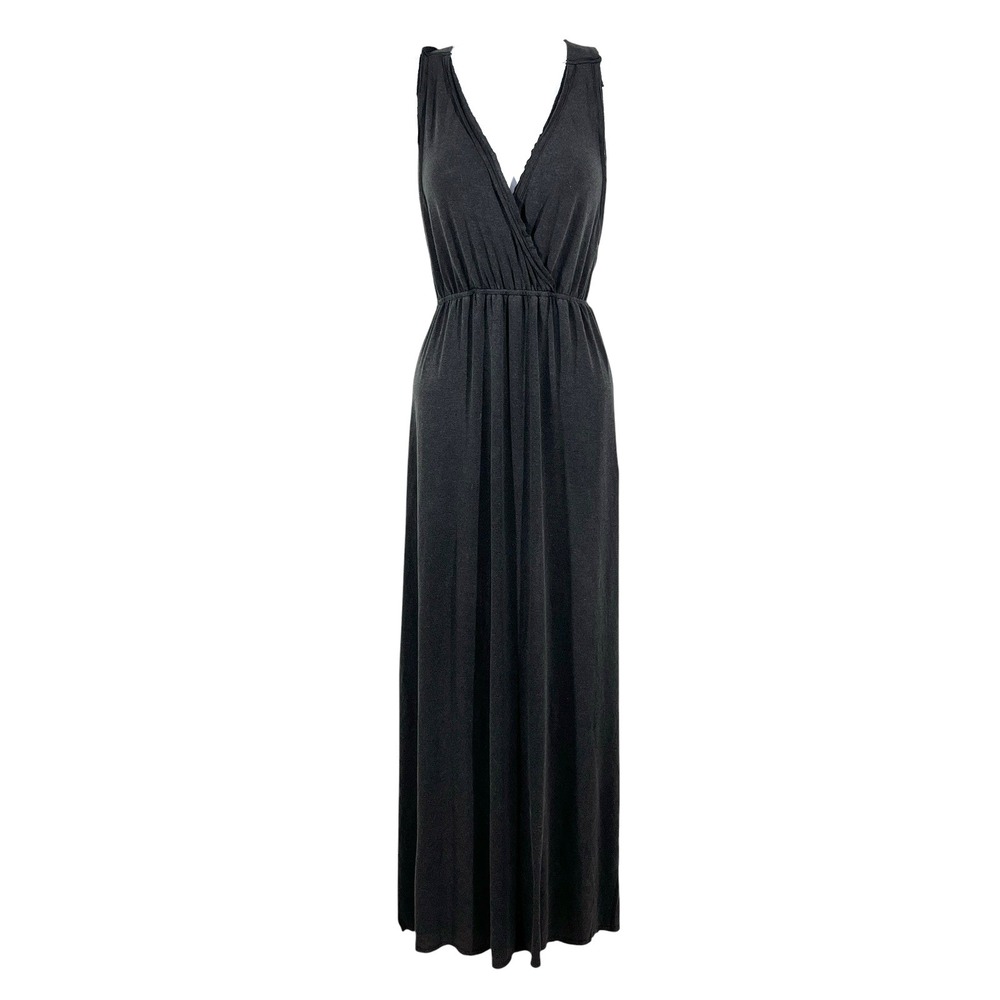 POL Halter Maxi‎ Dress Size M Charcoal Gray Stretch Jersey Surplice V-Neck Boho